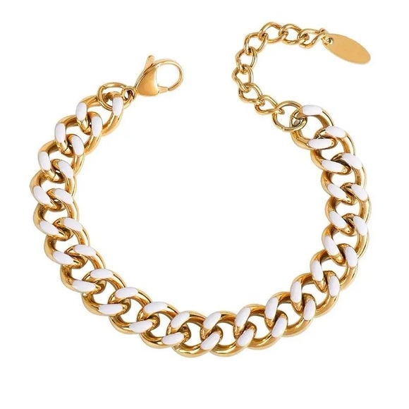 New: 18K Gold Plated Cuban Chain Bracelet (White) - Picture 4 of 6